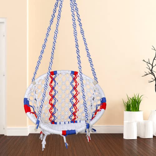 Image of Patiofy Cotton Netted Round Large Swing for Adults /Swing for Balcony /Swing Chair for Adults for Home /Hammock Swing for Adults /Swing Chair Wooden /Without Hanging Kit(120Kgs Weight Capacity Multicolor)