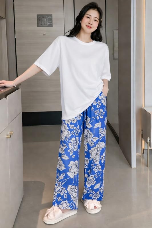 Image of KSHS Printed Round Neck Short Sleeve Nightsuit Set | Pajama Set | Casual Night Dress for Women