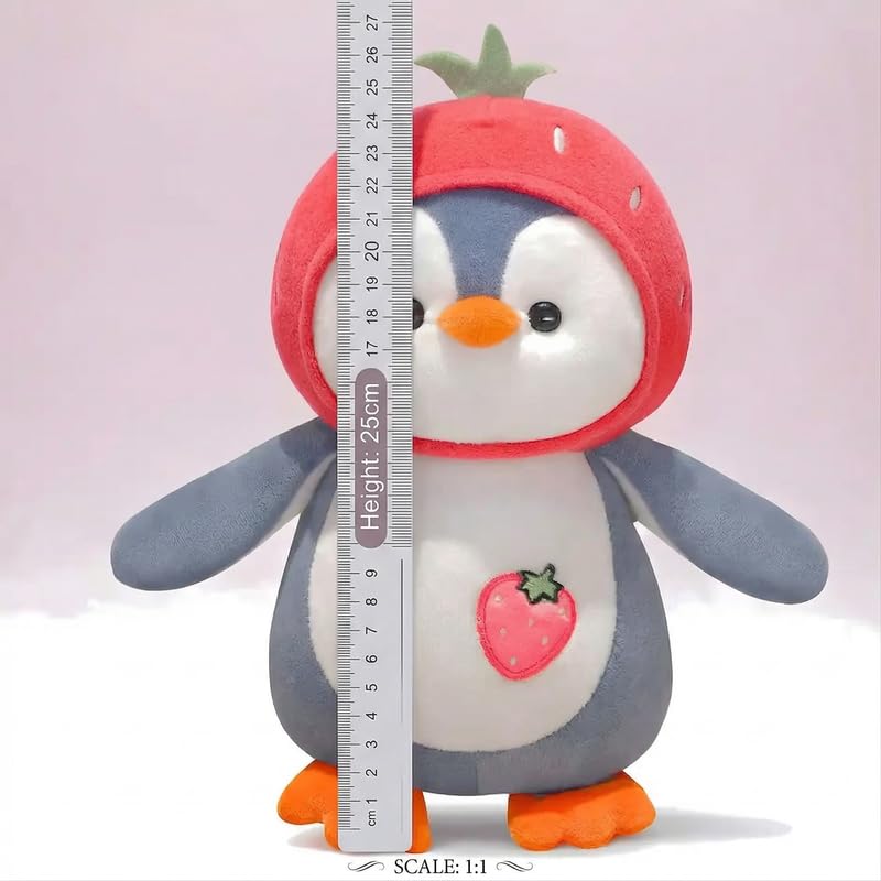 Image of HUG 'n' FEEL SOFT TOYS Pink Fruit Penguin Plush Toy - Cute Soft Stuffed Animal Huggable Penguin Doll for Kids, Girls & Boys Birthday Gift & Room Decor