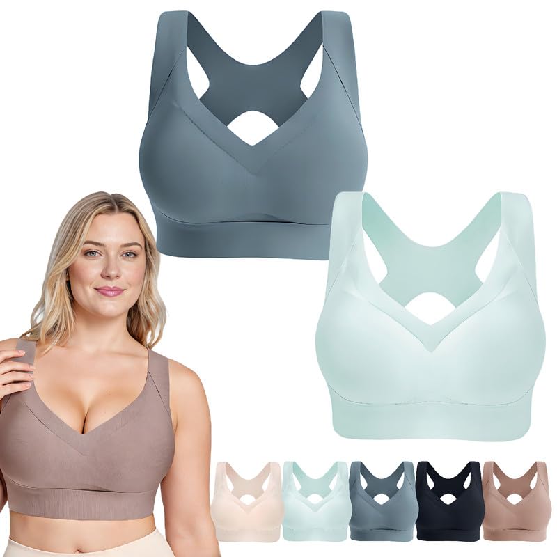 Zoeshape Bras for Older Women Powerful Lifting & Shaping Bra Soft Comfort Wireless (US Alpha X-Large Regular Regular Mix*2-a)