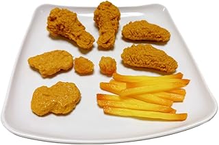 17pcs Fake Fried Food Model Set, Included Fake Fried Chicken Leg Fake Chicken Wing Fake Chicken Nuggets Fake Chicken Popcorn and Fake Fries,Simulation Artificial Fried Food Photography Display Props
