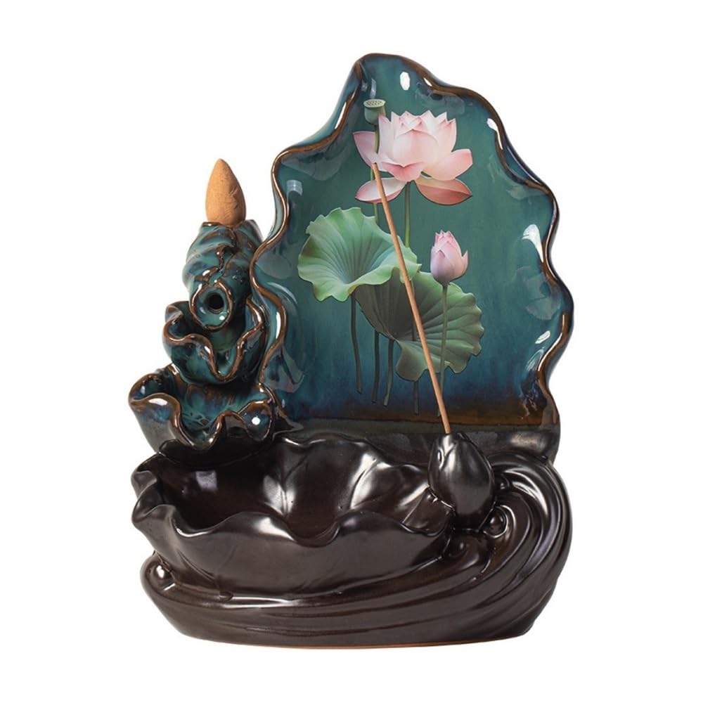 Incense Holder, Zen Ceramic Backflow Incense Burner Pond Fish Decor for Home Aromatherapy