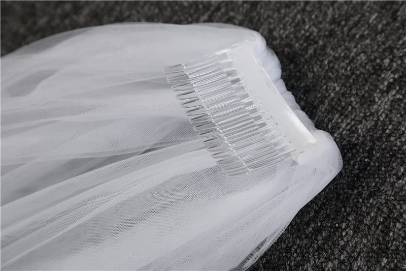 Ślub Dwuwarstwowe proste welony ślubne o długości 300 cm z ciętą krawędzią Tiulowy welon dla panny młodej z grzebieniem (Color : Ivory)
