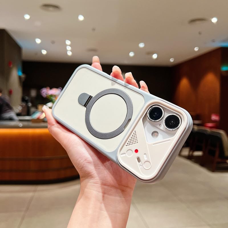 Image of LuxuryKase Magnetic Shockproof Case for iPhone 16 | Foldable 110 Metal Ring Kickstand | Matte Finish | Futuristic Camera Shield Design | Slim Profile & MagSafe Compatible - Grey