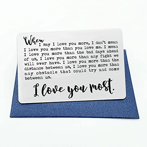 When I Say I Love You More Metal Wallet Card, Valentine's Day, Boyfriend Gift, Husband Gift, Wife Gift, Anniversary Wallet Insert Card, Sentimental Keepsake, Anniversary Gifts for Him (Silver)2
