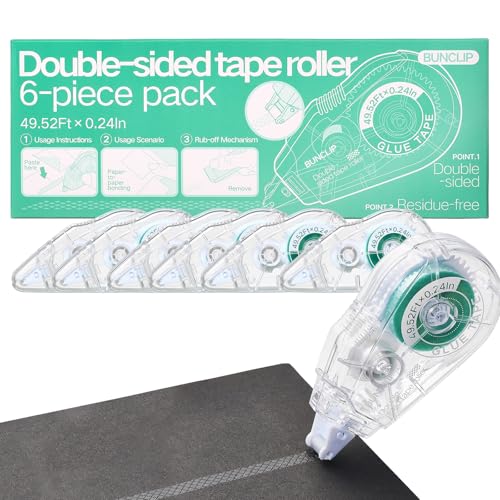BUNCLIP Scrapbook Tape Runner Glue Tape, 6 Pack Double-Sided Tape Roller 49.52ft x 0.24in, Residue-Free Adhesive for Photo Crafts, Scrapbooking, Paper Arts