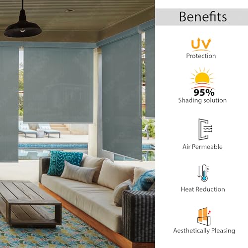 Image of HIPPO Outdoor HDPE Roller Blind Curtain - 95% Sun & UV Protection,reathable Airflow Design, Light Filtering Corded Roll-Up Shade for Balcony & Outdoor Spaces (Country-Blue, 4FTX8FT)