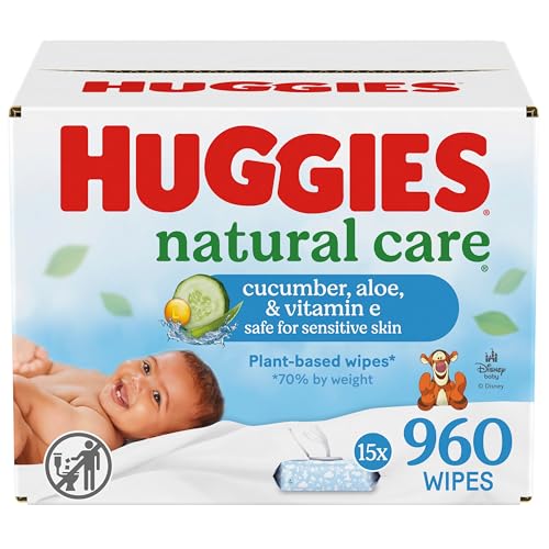 Image of Huggies Natural Care Cucumber, Aloe and Vitamin E Baby Wipes, Hypoallergenic, Scented, 15 Flip-Top Packs (960 Wipes Total), Packaging May Vary