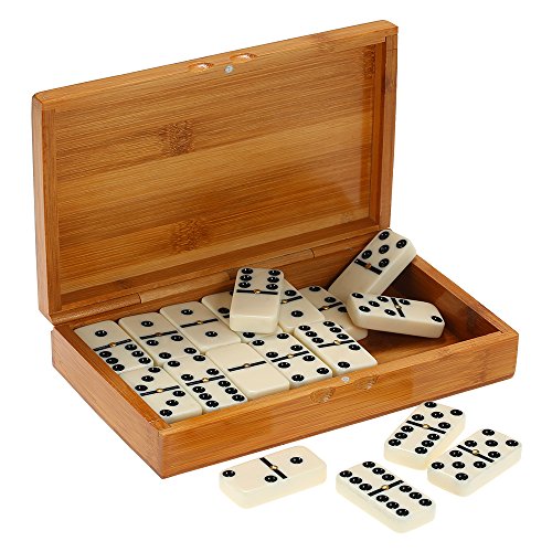 Lixada Double Six Dominos Set Divertissement Divertissement Voyage Jeu Toy Black Dots Dominos (Noir-Boite en Bois) Cover