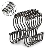 Goowin Shower Curtain Hooks, 12 Pcs Shower Curtain Rings, Stainless Steel Roller Rust-Resistant...