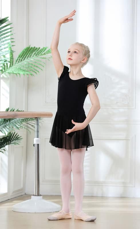 Image of DIPUG Ballet Leotards for Girls Ballet Leotard with Skirt Toddler Dance Leotards Flutter Sleeve and Criss-Cross Back