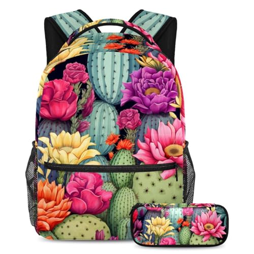 Ensemble de cartables grand sac à dos fille garçon motif cactus coloré fleurs Art 53