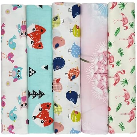 aufodara 5pcs Cotton Craft Fabric Bundles Patterns Textile Patchwork Tissue, Quilting Fabric, 19.7"x19.7" Pre-Cut Fabric Squares for DIY Crafts Sewing Quilting Scrapbooking (#-55-C) Cover