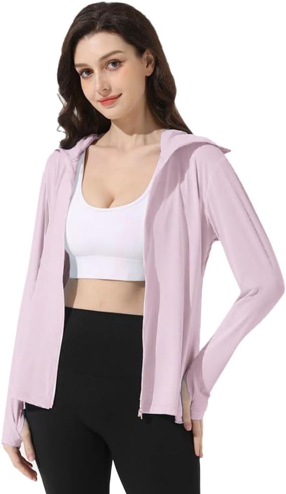 Mingyuezai Women's UPF 50+ Sun Protection Jacket Hooded Lightweight Long Sleeve Sun Shirt for Hiking Outdoor