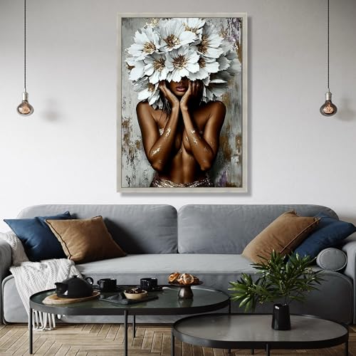 Impression d'art portrait femme fleurs blanches pour salon moderne - 3