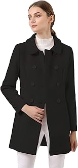 Allegra KWomen's Peter Pan Collar Double Breasted Winter Long Trench Pea Coat