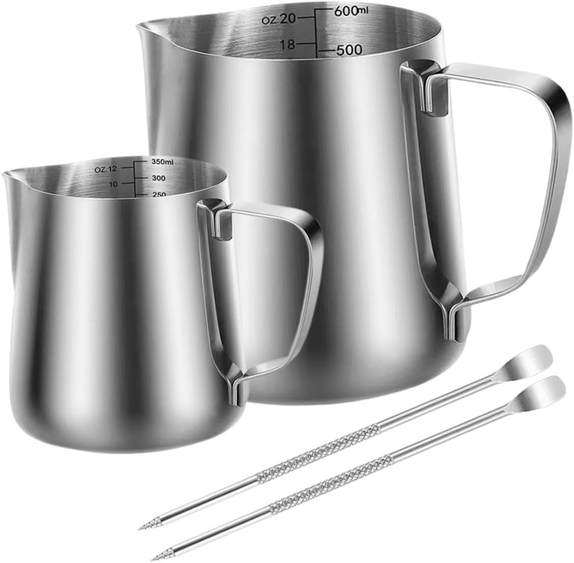 Uonlytech Stainless Steel Milk Frothing Pitcher with Handle Clear Scale Latte Art Pen Espresso Frother Jug for Coffee and Cappuccino Enthusiasts