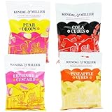 Traditional British Sweets 4 Pack – Pear Drops, Cola Cubes, Rhubarb & Custard, Pineapple Cubes – Retro Boiled Sweets – Gift Set – Vegetarian – 4 x 150g Bags