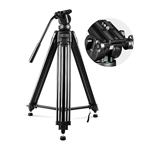 COOCHEER Professional Video Tripod, Heavy Duty Tripod System with 360 Degree Fluid Drag Video Head, 1/4