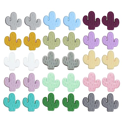 Qusmeiyici 30PCS Multicolor Cactus-Shaped Silicone Beads for DIY Crafts