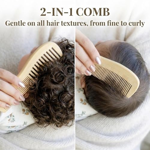 Wooden Baby Hair Brush Grooming Kit with Beech Wood Goat Hair Brush, Cradle Cap Brush, Silicone Scalp Massager, Ultra Soft Bristle Brush | Gender