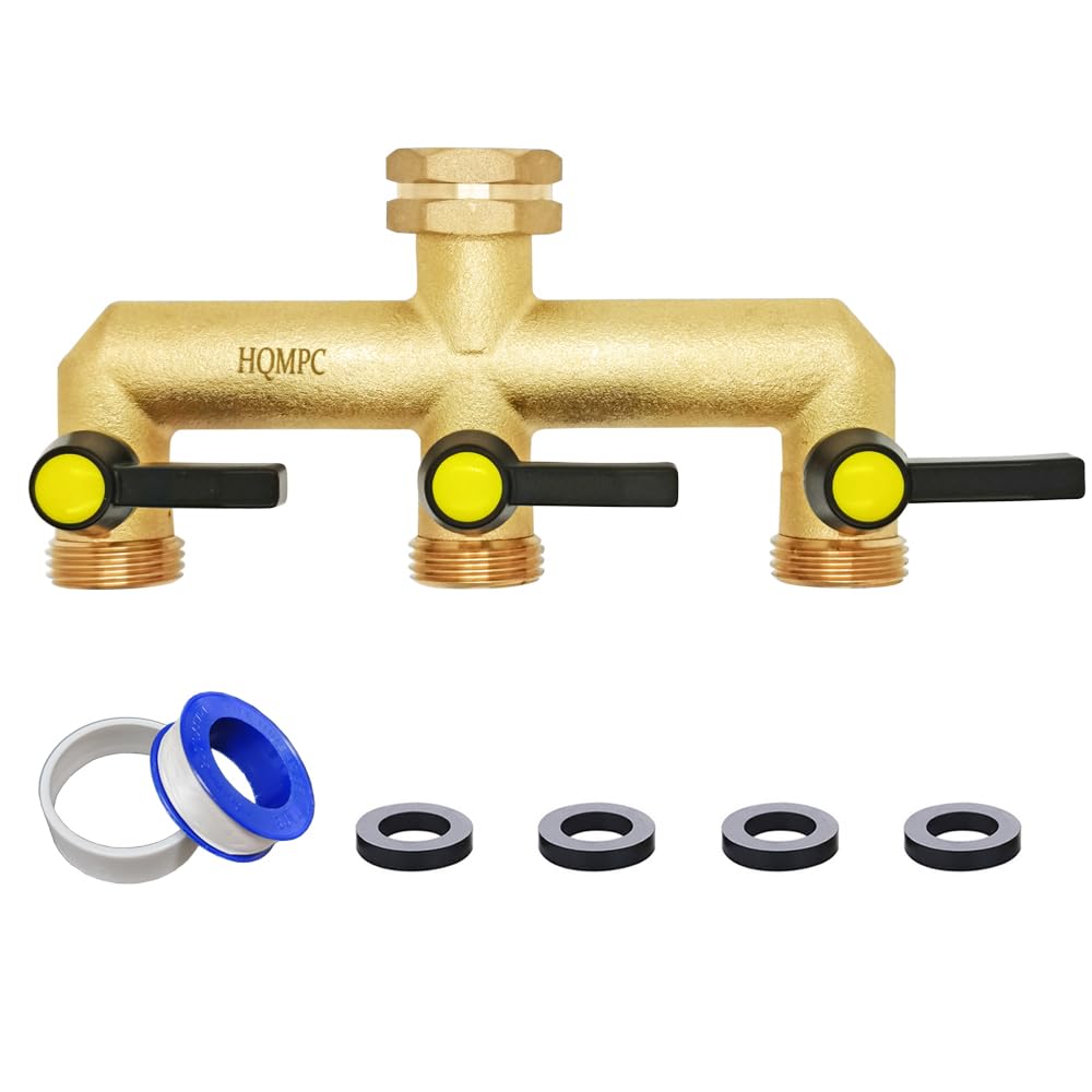 HQMPC Garden Hose 3 Way Valve Hose Splitter Brass Hose Splitter with Solid Brass Handle Brass Valve Water Garden Hose Adapter 3 Way Valve 3/4" GHT Thread