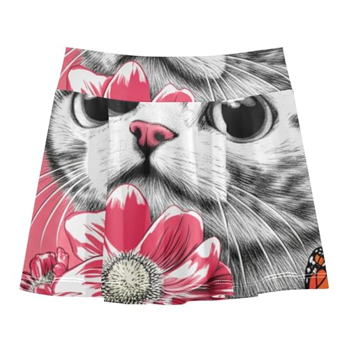 Cute Cat Flowers Butterflies Pink Tennis Skirts Kids Fun Cute Girls' Shorts Athletic Skorts Girl Skort 4t