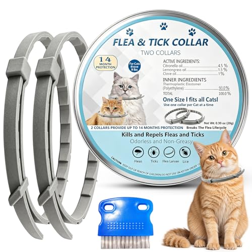 Flea Collar for Cats 2 Pack Collar for Cats Offers 12 Months Protection Waterproof Adjustable One Size Fits All Cat Light Blue