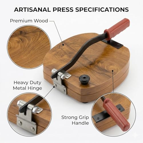 Image of Wooden Roti Press Machine | Papad, Thepla & Puri Maker | Heavy Duty Manual Chapati Press with Strong Handle | Dough Flattening Kitchen Tool-1-Pack