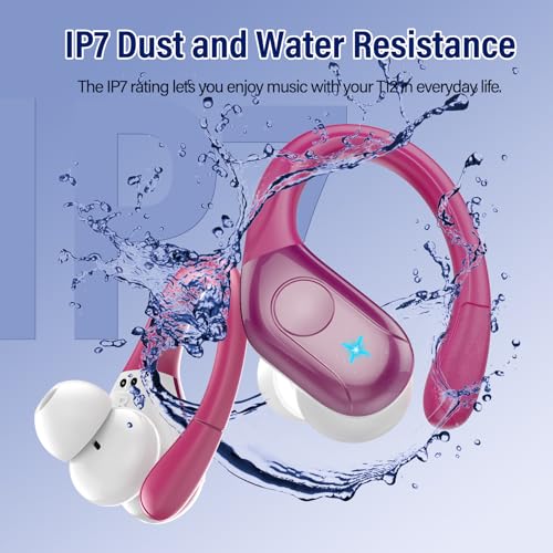 Image of Qecnato Earbuds Bluetooth 5.4 Headphones 75H Over Ear Buds with Earhooks, LED Display Bluetooth Earbuds IP7 Waterproof Earphone for Running, Rose Gold