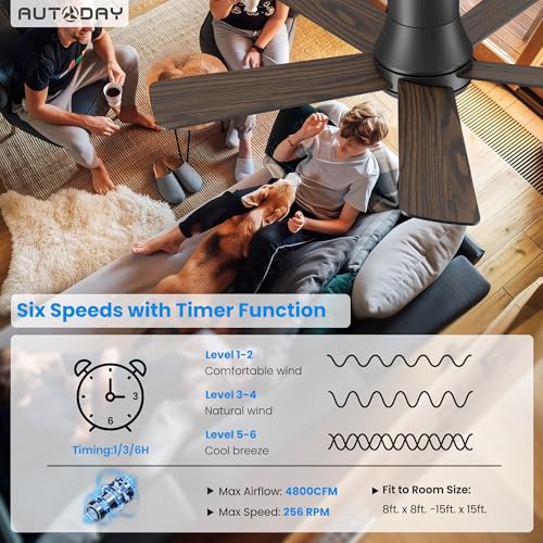 Autoday 42 Inch Low Profile Ceiling Fans with Lights and Remote, Black - image 6