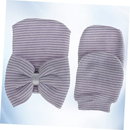 NOLITOY Knit Glove and Cap with Big Bowknot for Purple White Durable Yarn Material Cute Decorative Clothing4