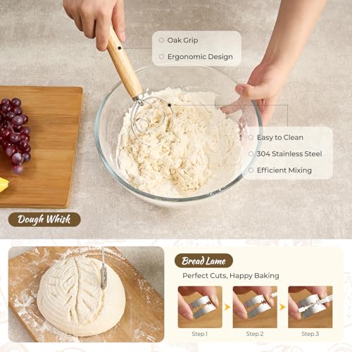 Napute Silicone Sourdough Breads Baking Supplies, Sourdough Starter Kit, Banneton Bread Proofing Basket Set with 9" Round & 10" val, Artisan Bread Baking Tools, Silicone Bread Sling - Image 6