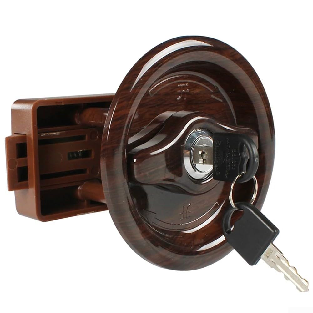 Cerradura de puerta de inodoro de grano de madera marrón con 2 llaves, compatible con puertas de baño de caravana y autocaravana, se adapta a paneles de puerta de 24 45 mm de grosor