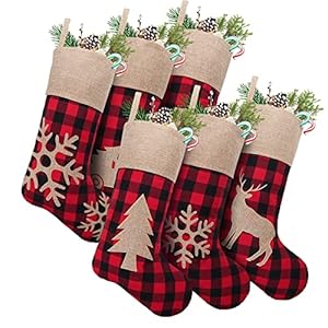 Christmas Stockings Decorations 6 Pack, 18 inches Red Black Buffalo Plaid Xmas Ornaments, Rustic Cotton Linen with Embroidered Burlap, DIY Personalized Farmhouse Decor for Home Family Party Tree Christmas Stockings Decorations 6 Pack 18 inches Red Black Buffalo Plaid Xmas Ornaments Rustic Cotton Linen with Embroidered Burlap DIY Personalized Farmhouse Decor for Home Family Party Tree