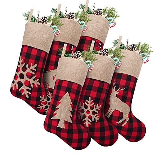 Christmas-Stockings-Decorations-6-Pack-18-inches-Red-Black-Buffalo-Plaid-Xmas-Ornaments-Rustic-Cotton-Linen-with-Embroidered-Burlap-DIY-Personalized-Farmhouse-Decor-for-Home-Family-Party-Tree Christmas Stockings Decorations 6 Pack 18 inches Red Black Buffalo Plaid Xmas Ornaments Rustic Cotton Linen with Embroidered Burlap DIY Personalized Farmhouse Decor for Home Family Party Tree