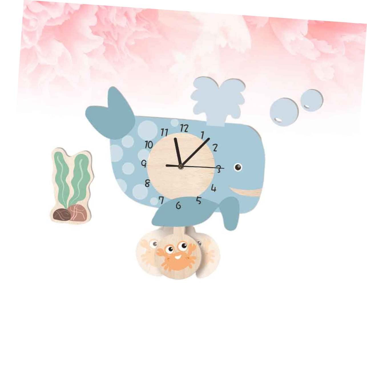 POPETPOP Reloj de Pared de Ballena Péndulo Silencioso y Fácil de Colgar, Diseño Creativo de PVC Adecuado para Oficina o Clase, Decoración Única para Pared