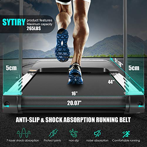 image for SYTIRY 2-in-1 Foldable Treadmill, Home Treadmill with LED Screen and B