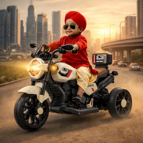 Image of Kids Electric Ride-On Bike with LED Headlight, Music & 3-Wheel Stability, Battery Powered Motorcycle Toy for Boys & Girls (Ages 1-4 Years)