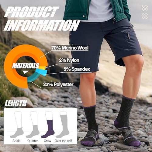 Image of ANTSANG 5 Pairs Merino Wool Hiking Socks for Men & Women Thermal Winter Warm Moisture Wicking Cushion Boot Socks