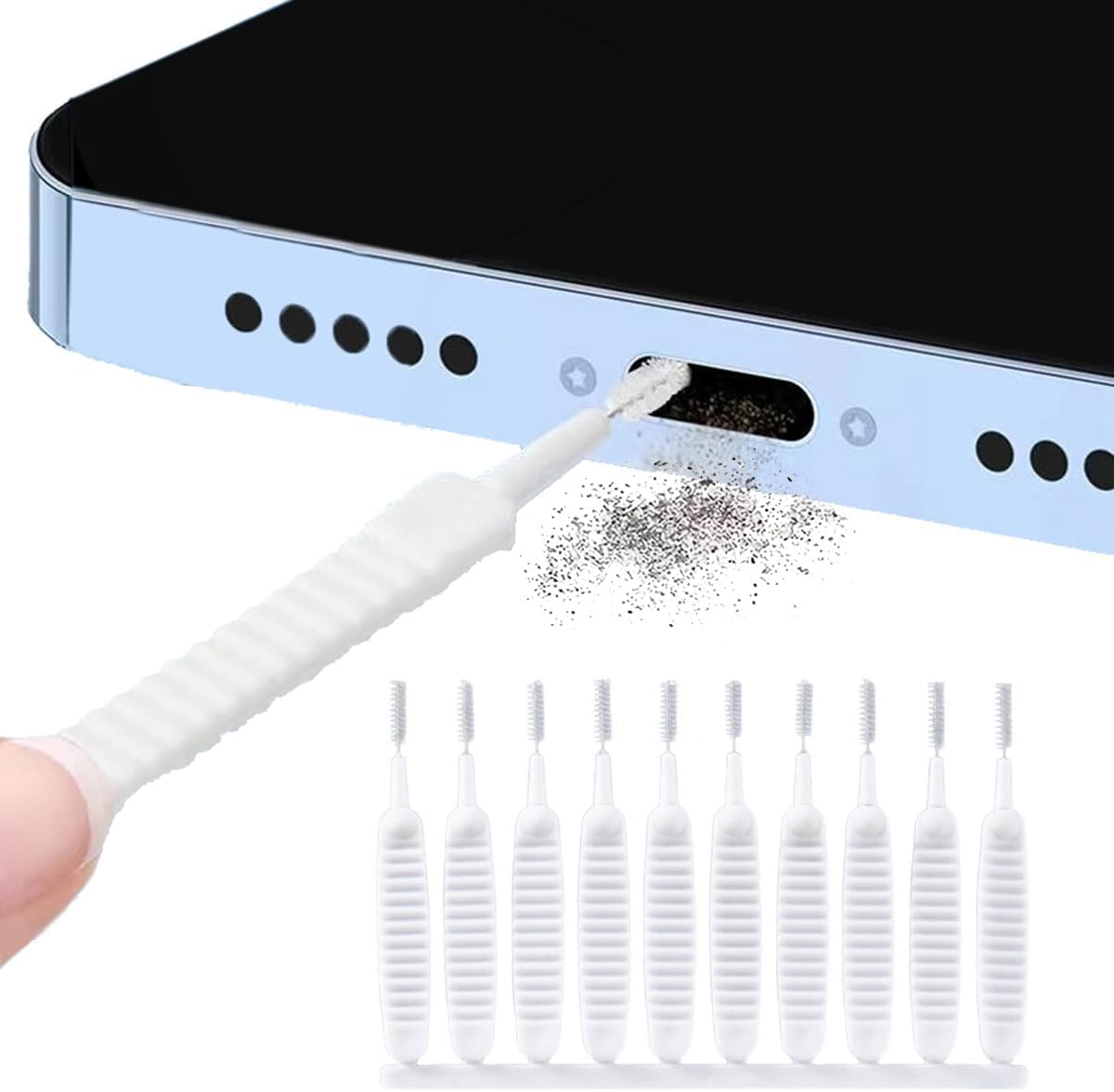 10 Pack Cell Phone Cleaning Kit Tools,Anti-Clogging Nylon Brushes Cleaner for iPhone 17 Pro Max Charging Port, Phone Speaker Mini Cleaning Brushes Compatible with Airpod 4,Camera etc - White