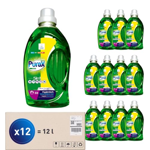 PUROX UNIVERSAL Detergente Lavadora Líquido Gel (33 Lavados x12) – para todo tipo de tejidos, elimina manchas, totalmente enjuagable, ecológico, protección antical, 1 L Multipack 12 Unidades
