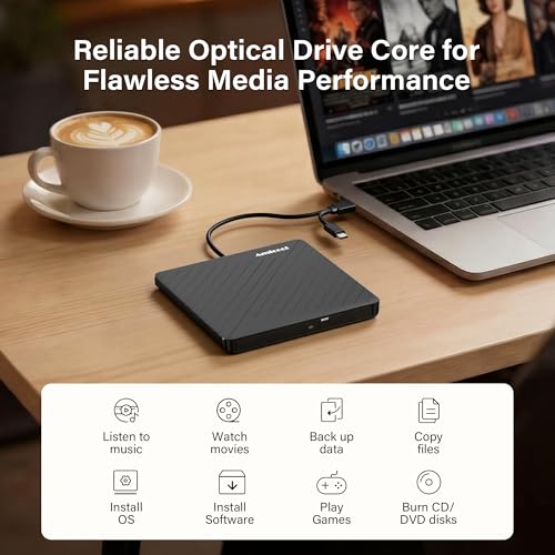 Image of Amicool External USB-C USB 3.0 CD /DVD Drive Burner + /-RW, Ultra-Slim Portable DVD Player Writer Reader for Mac iMac MacBook, Windows 11 /10 /8 Linux, Laptop Desktop PC Computer Optical Drive