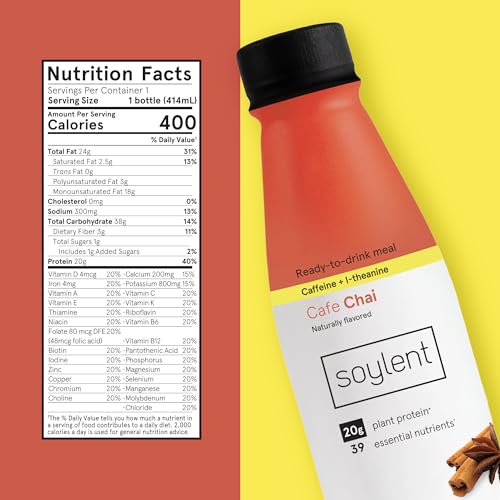 Soylent Complete Nutrition Gluten-Free Vegan Protein Meal Replacement Shakes, Cafe Chai (14 Oz, 12 Pack) and Mint Chocolate (14 Oz, 12 Pack) - Image 3