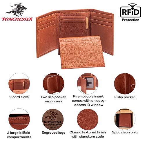 Winchester Lubbok Trifold Mens Wallet with Removable Insert, RFID Full Grain Genuine Leather, 4.5" X 3.5", Tan3