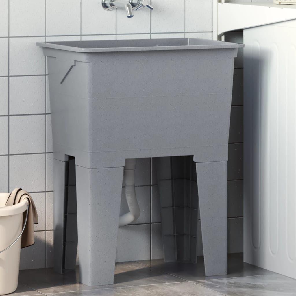 vidaXL Bac à Linge Gris 59x41x75 cm Résine, Évier Utilitaire Autoportant