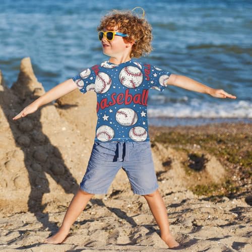 Kids Swimsuit Baseball Blue Star Sunscreen T-Shirts Swimwear Sets UPF 50+4