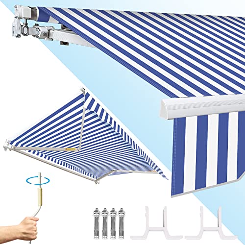Randaco Store Banne Manuel Rétractable, 350x300cm Protection Solaire Auvent de Terrasse avec Manivelle, Angle Réglable 0-30°, Résistant aux UV et à l'eau...
