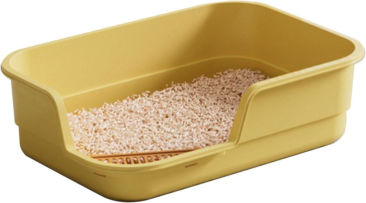 2025 Deep Cat Extra Large High Sides, 21. 45 x 16. 14 x 10. 43 Inches Low Entry Cat Litter Tray Litter Open Splashing Pan Easy Clean for Small Medium (Green) (Yellow, 49x35. 5x13cm)