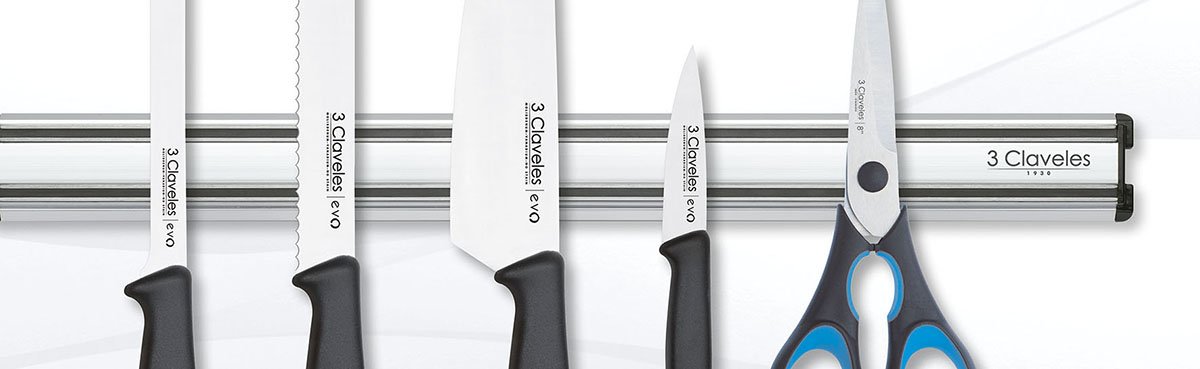 3Claveles Evo - Juego de 4 cuchillos, tijera de cocina y soporte magnetico